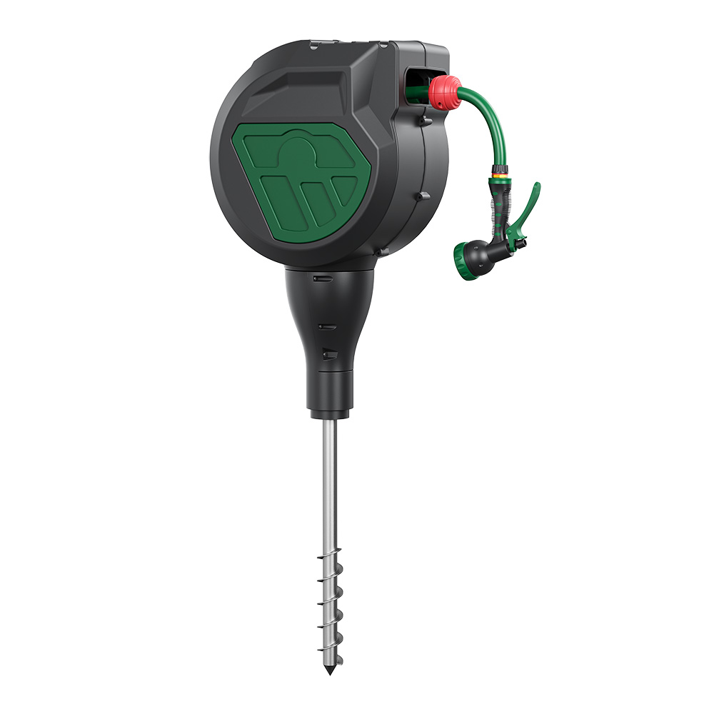 HR025(03)-1/2 US Automatic Retractable Garden Hose Reel | 25m Ground Plug Mount with 180° Swivel -  - Garden Hose Reel by SUNWELL TOOLS