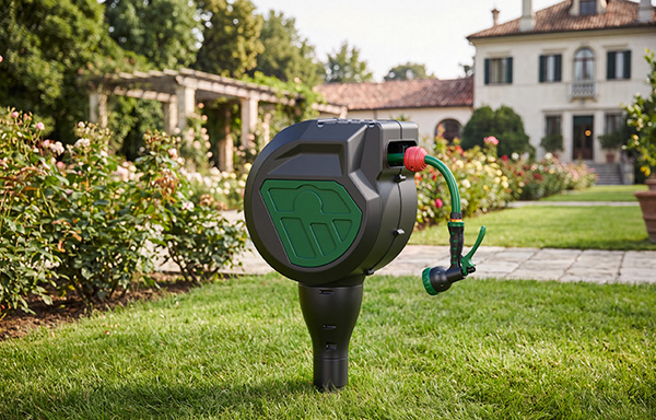 HR025(03)-1/2 US Automatic Retractable Garden Hose Reel | 25m Ground Plug Mount with 180° Swivel
