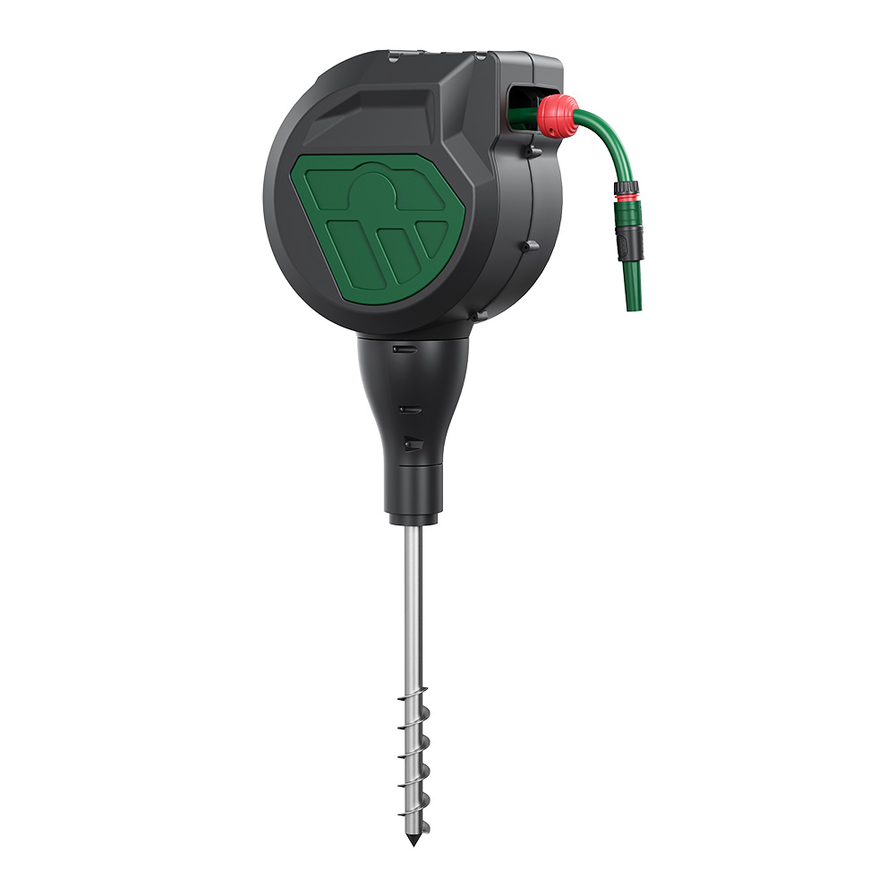 HR025(03)-1/2 US Automatic Retractable Garden Hose Reel | 25m Ground Plug Mount with 180° Swivel -  - Garden Hose Reel by SUNWELL TOOLS