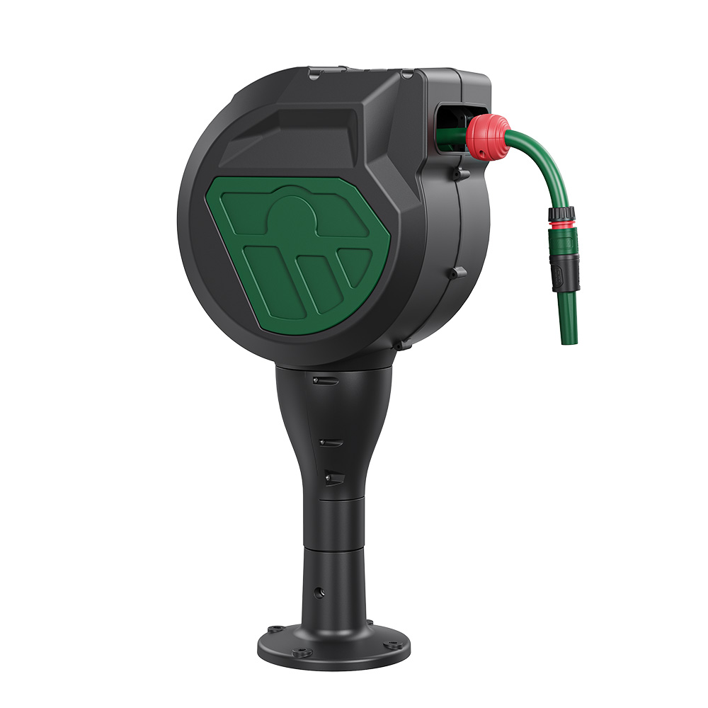 HR025(02)-1/2 EU Automatic Retractable Garden Hose Reel | 25m Ground Plug Mount with 180° Swivel -  - Garden Hose Reel by SUNWELL TOOLS