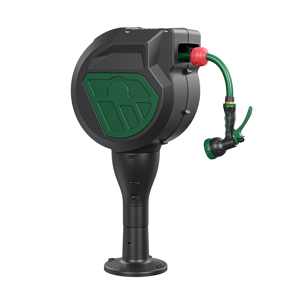 HR025(02)-1/2 US Automatic Retractable Garden Hose Reel | 25m Ground Plug Mount with 180° Swivel - garden-hose-reels - Garden Hose Reel by SUNWELL TOOLS